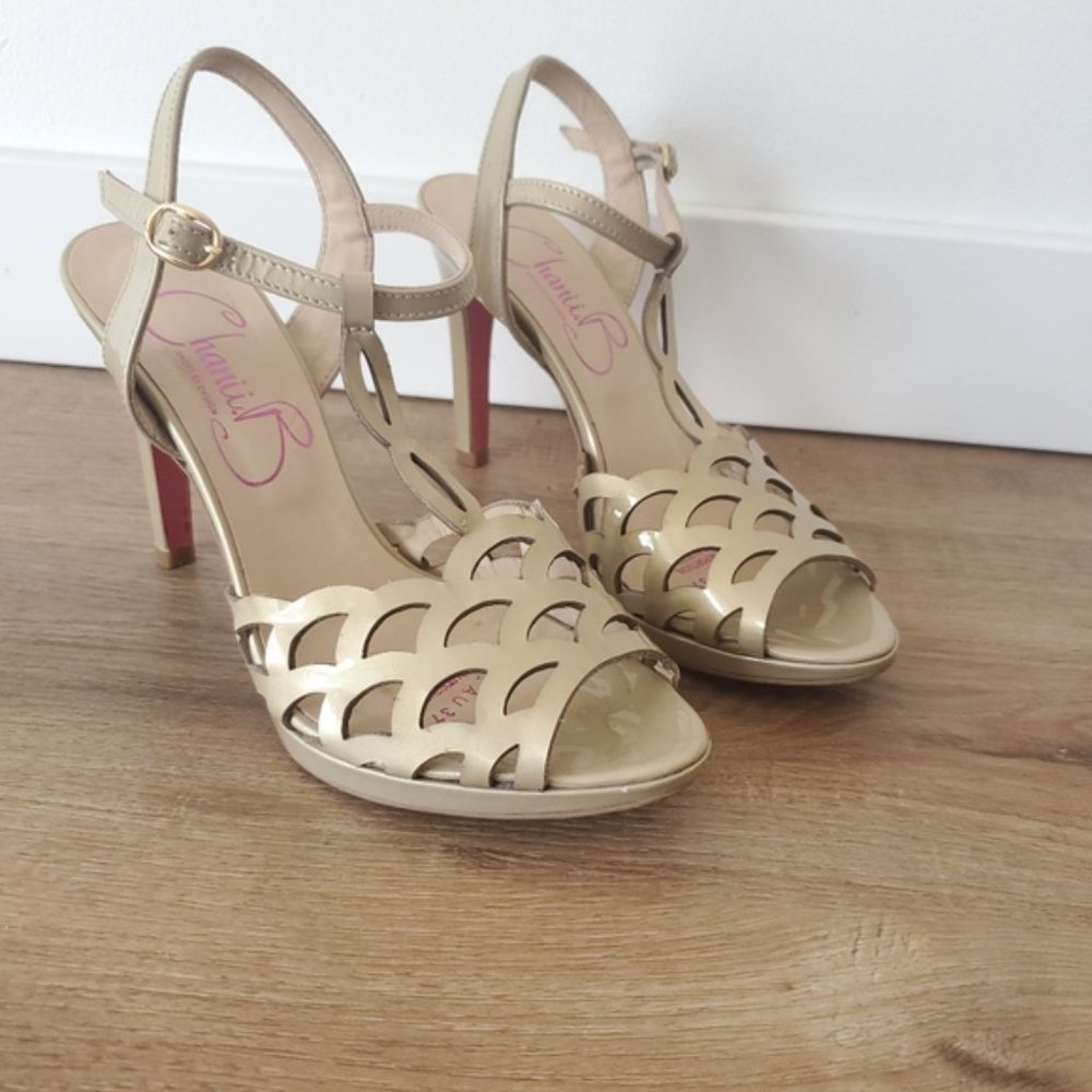 Chanii B nude heels with laser cut outs